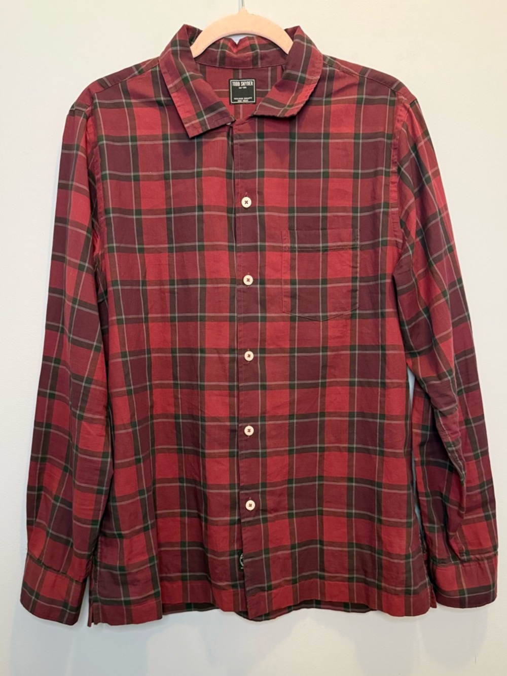 Todd Snyder Burgundy & Black Plaid 100% Cotton Button Down Shirt Medium